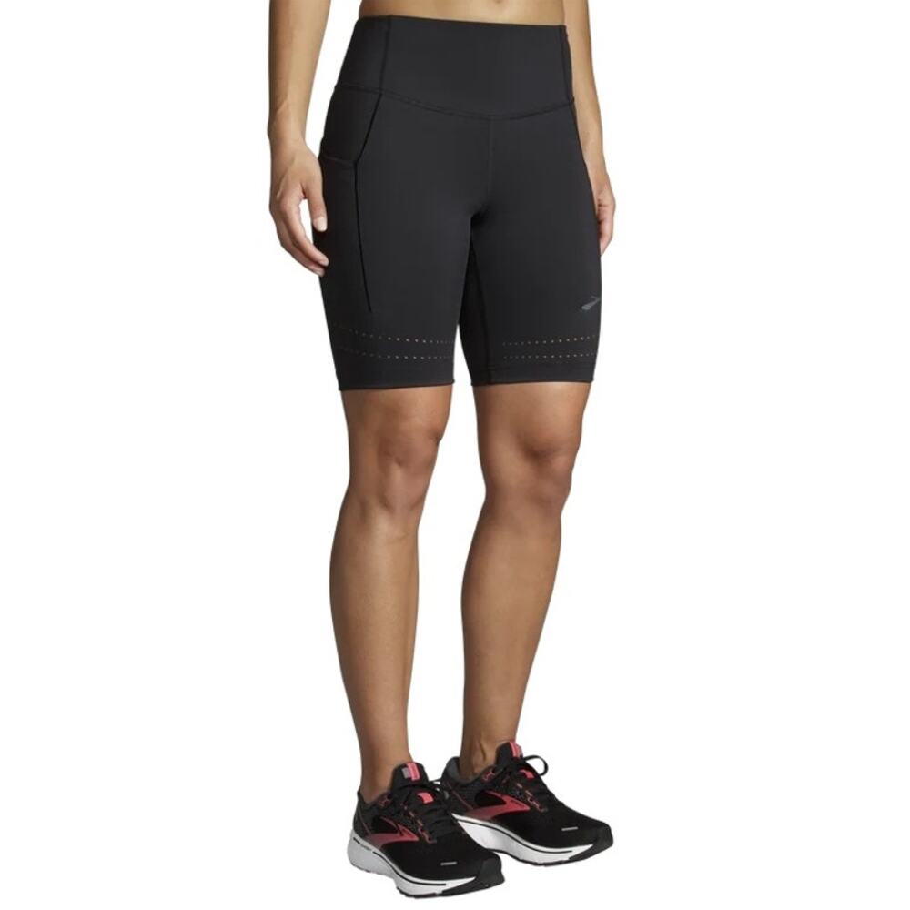 Brooks Womens Method 8" Short Tights XL Black Running Biker Shorts Pockets